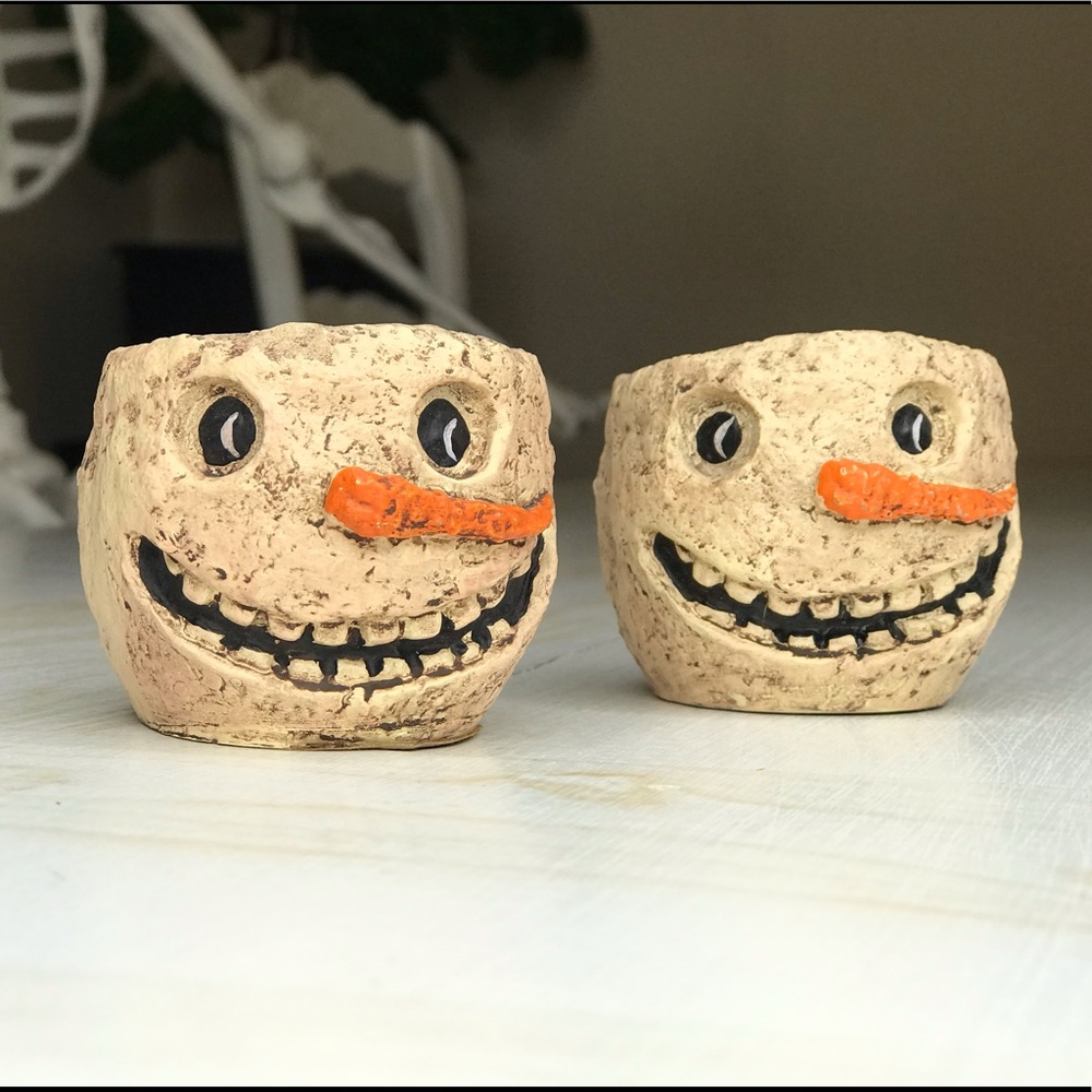 Primitive Halloween Snowman Candle Votive Tealight Holders
